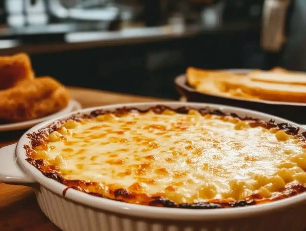 Delicious homemade mac and cheese with a golden, cheesy crust