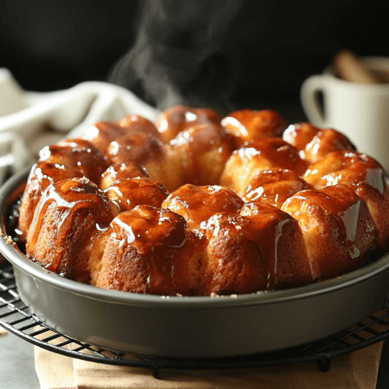 Golden-brown Rhodes Rolls Monkey Bread in a bundt pan on a cooling rack.