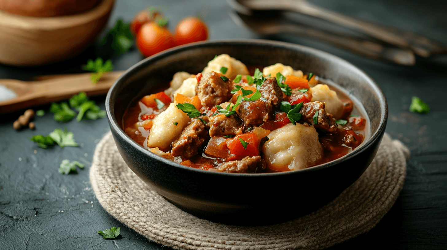 Bisquick dumplings served in a cozy stew, golden and fluffy