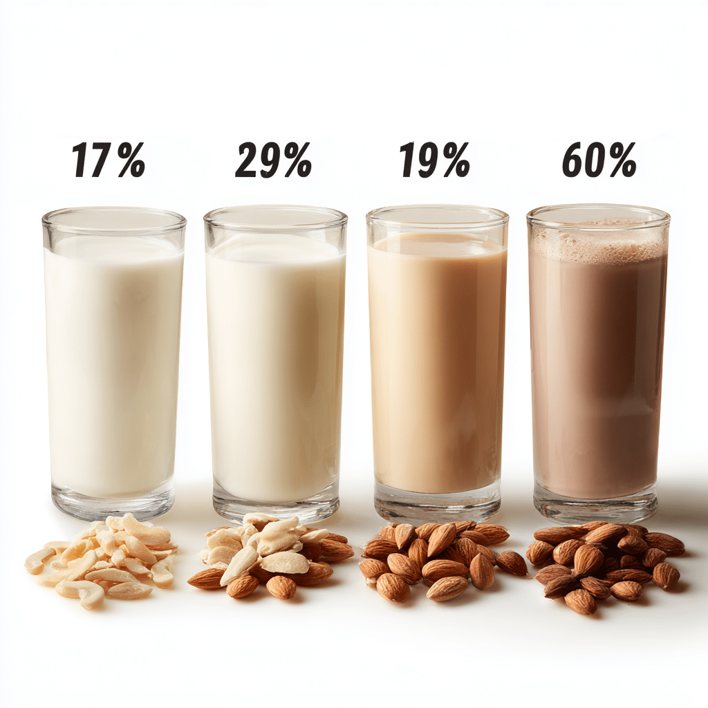 Types of almond milk with their calorie counts