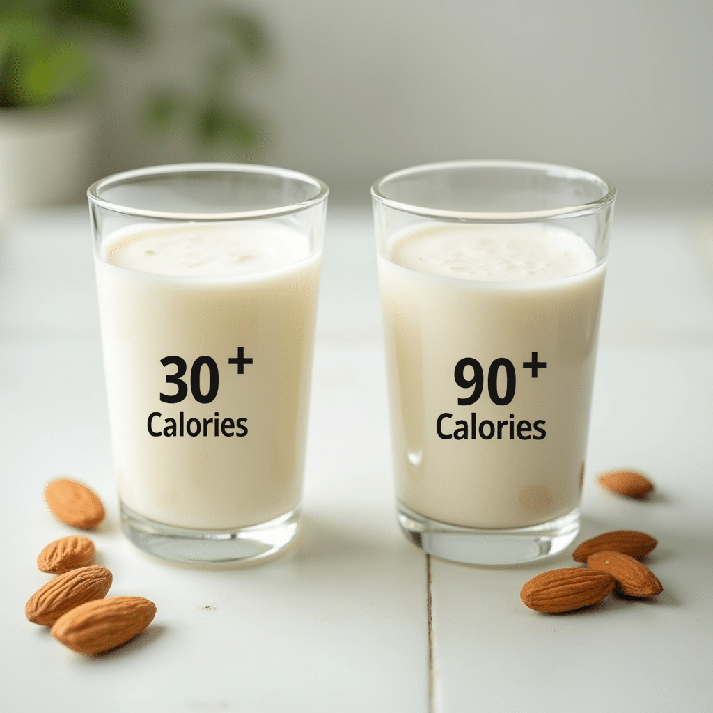 Comparing almond milk calories per serving in kitchen