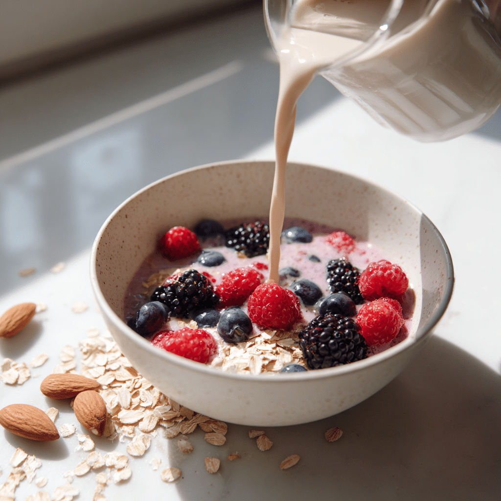 Healthy serving with almond milk and low-calorie ingredients