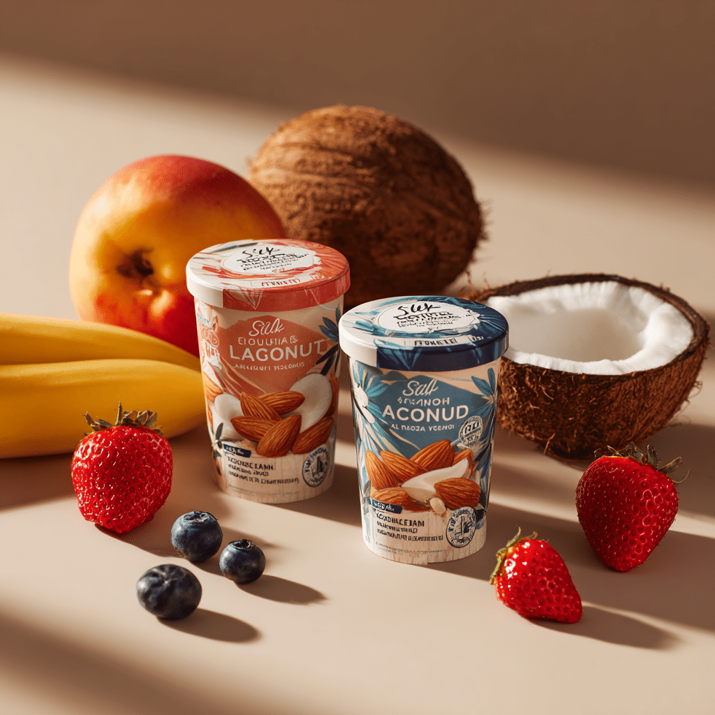 is silk lactose free : Silk dairy-free yogurt lineup with labels